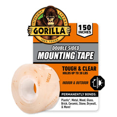 Gorilla Tough & Clear Double Sided Adhesive Mounting Tape, Extra Large, 1" x 150", Clear, (Pack of 1)