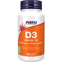 NOW Supplements, Vitamin D-3 2,500 IU, High Potency, Structural Support*, 180 Softgels