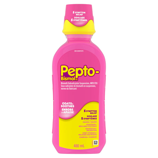 Pepto Bismol Liquid, Upset Stomach Relief, Diarrhea Relief, Heartburn, Nausea, Indigestion, Upset Stomach, Original Flavour, 480 mL