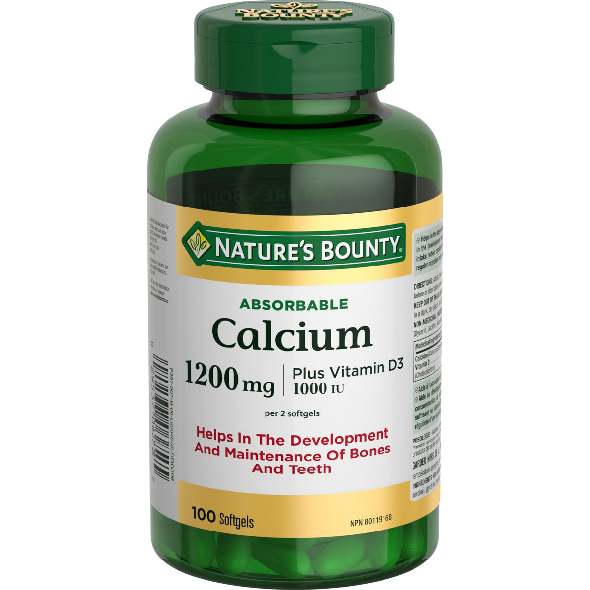 NATURE'S BOUNTY Calcium Plus Vitamin D3, Absorbable, 1200 mg, Helps Bones & Teeth, Softgels, 268 g