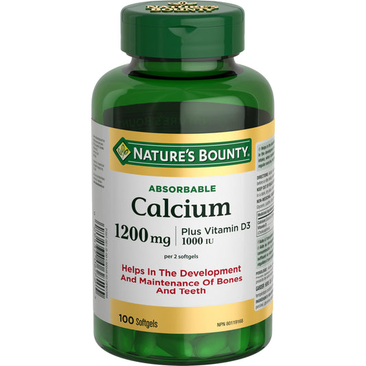 NATURE'S BOUNTY Calcium Plus Vitamin D3, Absorbable, 1200 mg, Helps In Development Of Bones & Teeth, Helps In Absorption & Use Of Calcium & Phosporus, May Reduce Risk Of Developing Osteoporosis, Softgels, 267.5 g