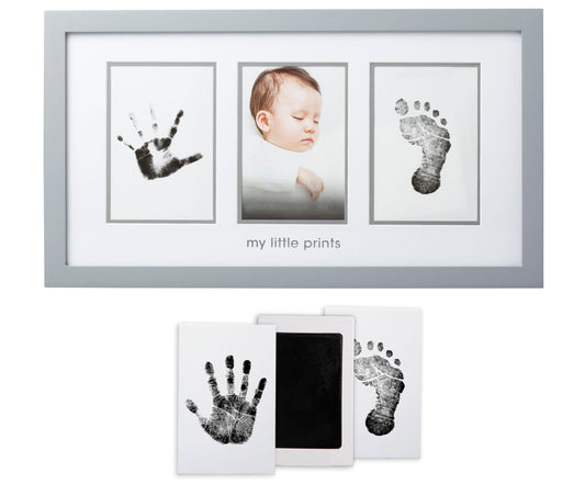 Pearhead Newborn Babyprints Photo Frame Baby Handprint and Footprint Keepsake Kit, Gender-Neutral Nursery Décor, Baby Accessory for New and Expecting Parents, Gray