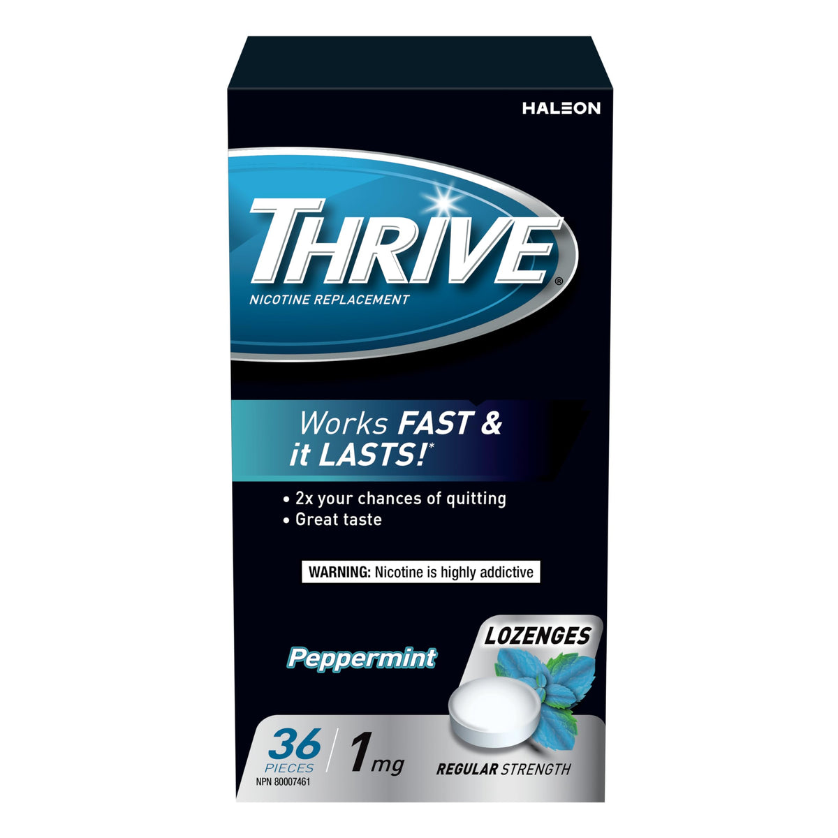 Thrive Nicotine Replacement Lozenges, 1mg Regular Strength, Peppermint, 36 Count