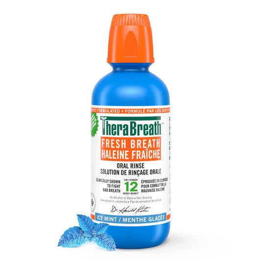 TheraBreath Fresh Breath Oral Rinse - Icy Mint | Fights Bad Breath | Certified Vegan, Gluten-Free, & Kosher | 473ml