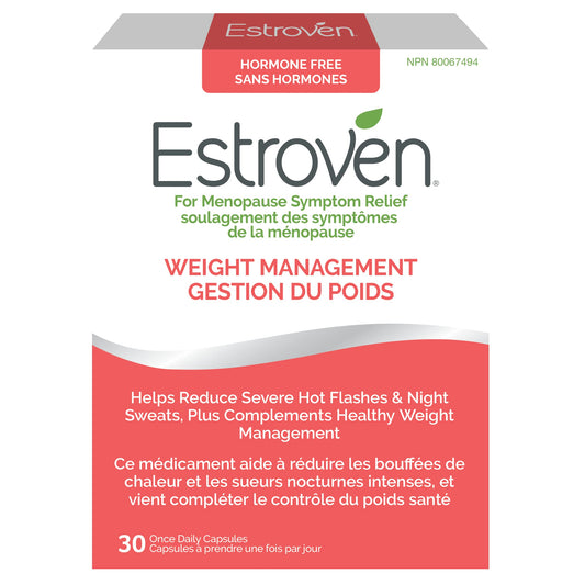 Estroven Weight Management, Menopause Relief, 30 Capsules, Natural Health Product, Multi-Symptom Relief, Helps Reduce Hot Flashes & Night Sweats, Complements Healthy Weight Management, Estrogen Free