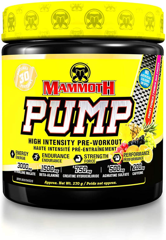 MAMMOTH PUMP – Pre Workout Powder, Superior Muscle Pumps, Increase Strength & Endurance, Explosive Power & Energy Supplement, Heightened Focus, Quick Recovery, Reduced Soreness (30 Serves, Fruit Punch)