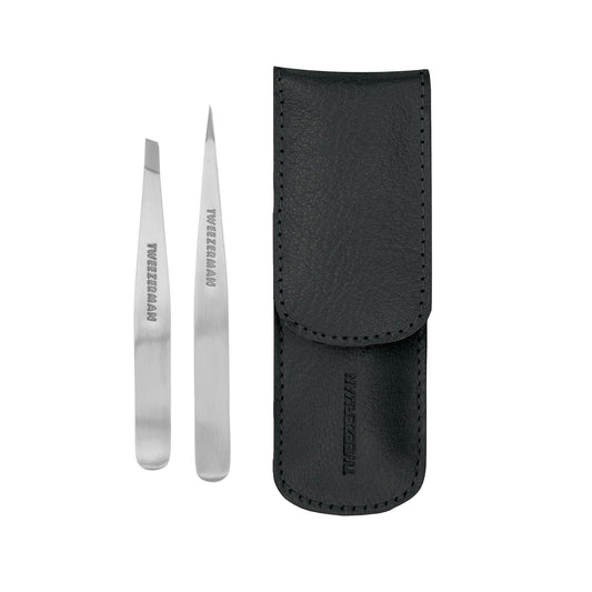 TWEEZERMAN Petite Tweezer Set, Black Leather Case