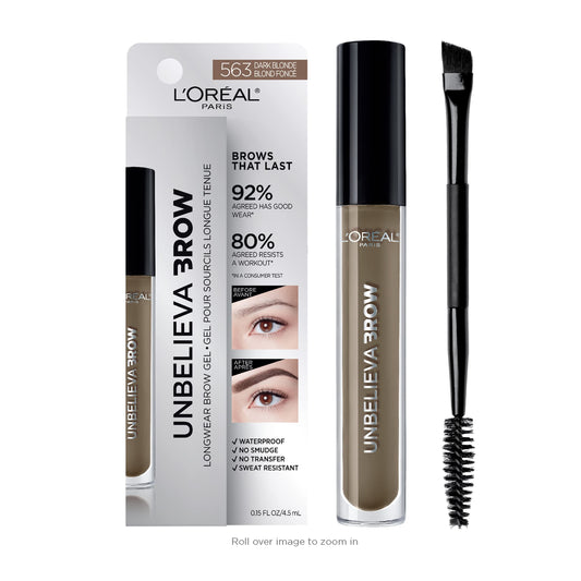 L’Oréal Paris Unbelieva-Brow, Eyebrow Gel, Waterproof Tinted Brow Gel that Stays for Up to 48 Hours, No Smudge, No Transfer, Sweat Resistant, Dark Blonde, 0.15 fl. oz.