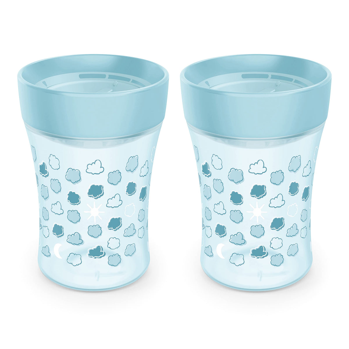 NUK Flow Control Sip Trainer Cup, 8 oz (240 mL), 9+ Months, Blue Clouds, 2 Pack