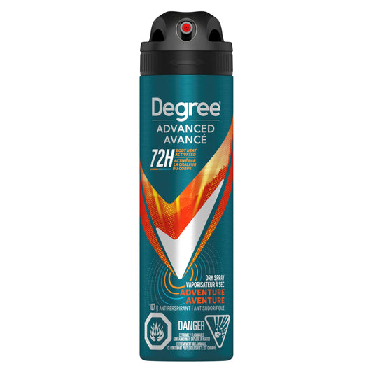 Degree Men Advanced Dry Spray Antiperspirant Deodorant for 72H Sweat and Odour Protection Adventure with MotionSense Technology, 107g