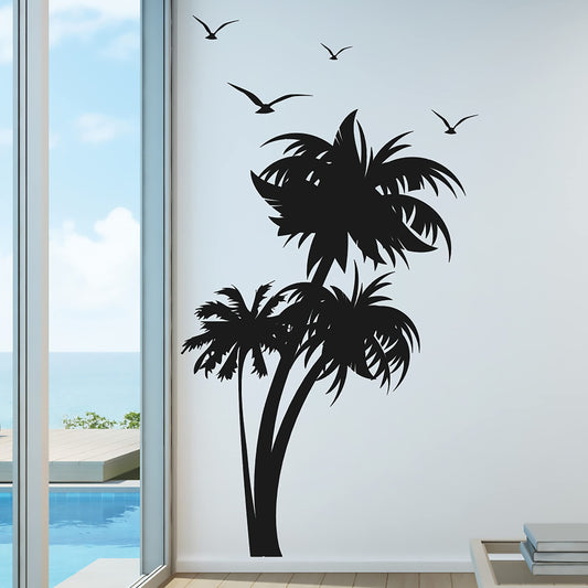 Palm Coconut Tree Nursery Wall Decal with Seagull Birds (3 Trees) #1132 (7 Feet Tall)