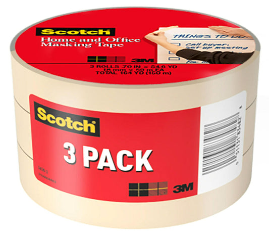 Scotch(R) Home and Office Masking Tape 3436-3, 3/4-inch x 54.6 Yards, 3 Pack