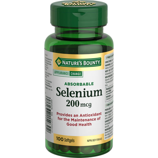 NATURE'S BOUNTY Selenium, Absorbable, 200 mcg, Provides Antioxidant For The Maintenance Of Good Health, Helps Maintain Normal Function Of Thyroid, Softgels, 62.3 g