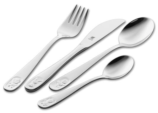 ZWILLING Teddy Children's Kitchen Flatware 4 Piece Set - Stainless Steel Kids Cutlery Set, Safe Toddler Utensil, Dishwasher Safe, Includes Fork, Knife & Spoon