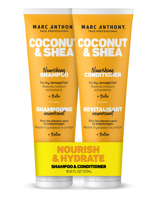 Marc Anthony Coconut Oil & Shea Butter Shampoo & Conditioner – Biotin & Keratin - Sulfate Free, Color Safe, Anti Frizz Hair Shampoo & Conditioner Gift Set for Dry Damaged Hair