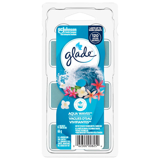 Glade Wax Melts Air Freshener and Odor Eliminator, Scented Essential Oils for Home and Bathroom, Aqua Waves, 6 Count