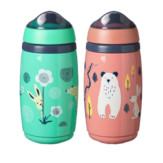 Tommee Tippee Superstar Insulated Toddler Sippy Cup, INTELLIVALVE Leak-Proof & Shake-Proof (9oz, 12+ Months, 2 Count), Green and Pink
