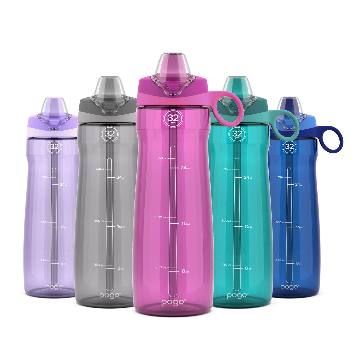 Pogo Tritan Water Bottle with Soft Straw, Fuchsia, 32 Oz.