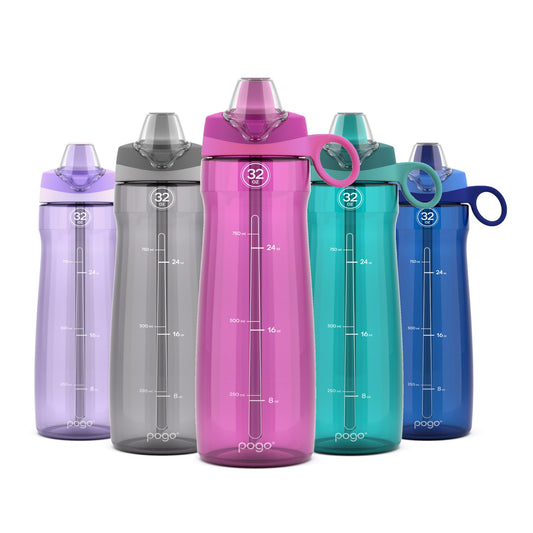 Pogo Tritan Water Bottle with Soft Straw, Fuchsia, 32 Oz.