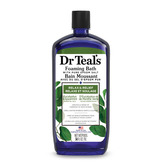 Dr Teal’s Foaming Bath with Pure Epsom Salt, Relax & Relief with Eucalyptus & Spearmint, 34 fl oz (Packaging May Vary)