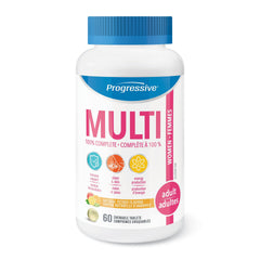 Progressive Adult MultiVitamin for Women - 60 Chewable Tablets | Made with Cranberry, Damiana Extract, Green Food Concentrates, Green Tea, CoQ10, Maca, Vitamin K2, Vitamin D3 and Glutathione