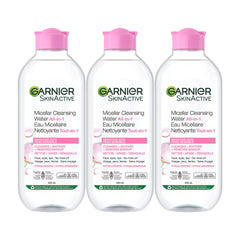 GARNIER Micellar Cleansing Water, All-In One Makeup Remover + Face Cleanser, Hypoallergenic, All Skin Types Even Sensitive Skin, Pack of 3 (3 x 400mL)