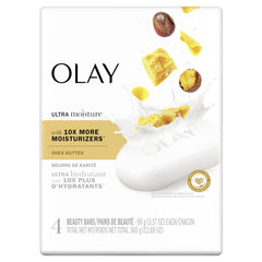 Olay Moisture Outlast Ultra Moisture Shea Butter Beauty Bar with Vitamin B3 Complex, 90 g, 4 count