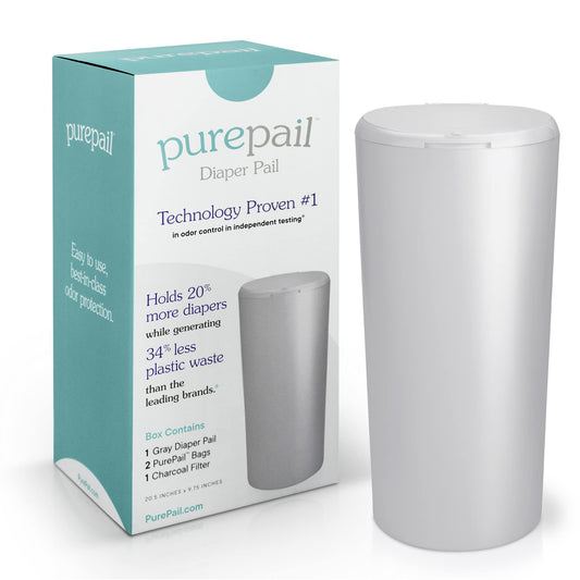Classic Diaper Pail — Gray — Best in Odor Control with No Added Fragrance — Larger Capacity Holds 20% More Diapers — Greener Solution Generates 34% Less Waste — Cost Effective — No Canisters