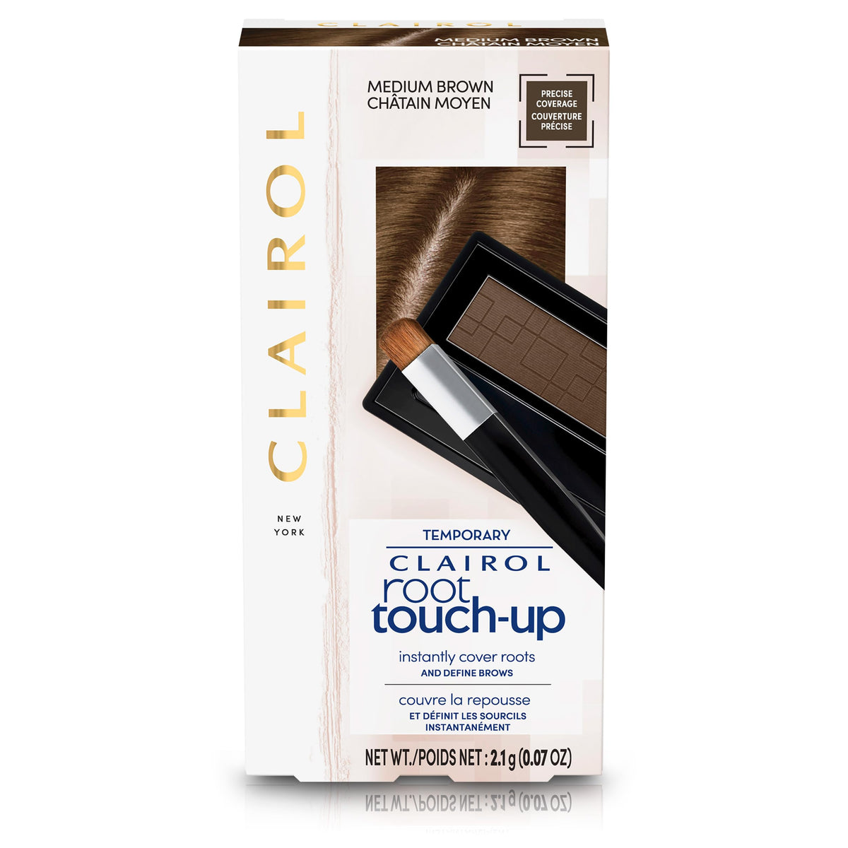 Clairol Root Touch-Up Temporary Concealing Powder, Medium Brown Hair Colour | Ammonia-Free | Instantly Cover Roots + Define Eyebrows | On-the-Go Compact with Mirror and Application Brush | Pack of 1