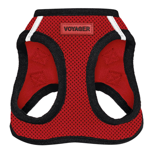 Best Pet Supplies Voyager Step-in Air Harness - All Weather Mesh, Reflective, No Pull Harness for Dogs, Cats - Secure with Hook & Loop Fastener, Buckle, Double D-Rings - Red/Black Trim, XXXS