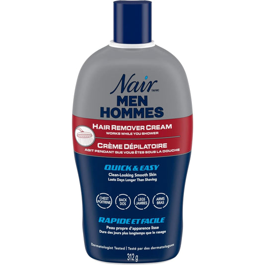 Nair Men Hair Remover Cream for Chest, Back, Legs and Arms, 100% Painless In-Shower Depilatory, Fast & Easy Body Hair Removal Formula, 312 Grams