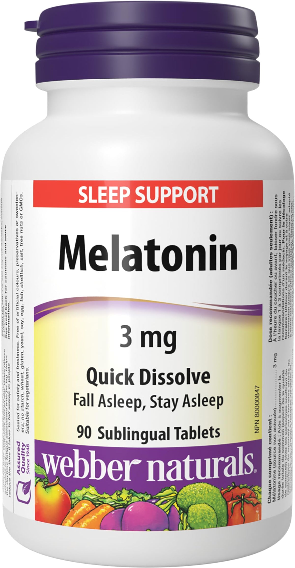 Webber Naturals Melatonin 3 mg, 90 Quick Dissolve Tablets, For Sleep Support