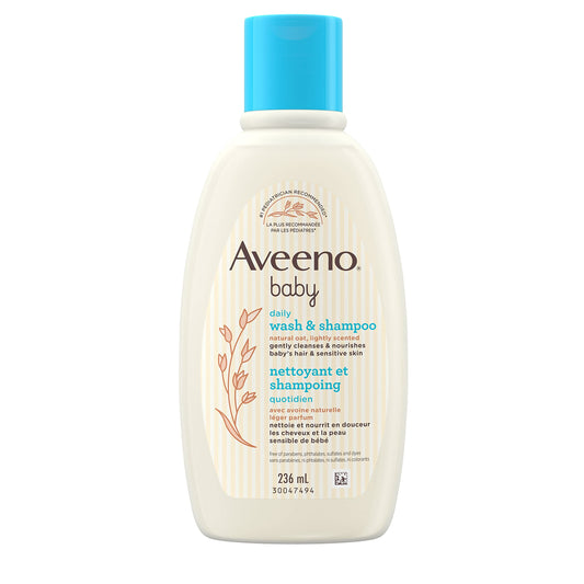 Aveeno Baby Daily Wash & Shampoo baby’s hair & Sensitive Skin Cleanser with Natural Oat - Paraben Free & Phthalate Free, sulfates-free and dye-free - 236 mL
