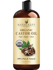 Handcraft Blends Organic Castor Oil 16 Fl Oz | 100% Pure and Natural | Premium Grade Carrier Oil | Hair, Eyelashes and Eyebrows | Hair and Body | Expeller-Pressed | Hexane-Free