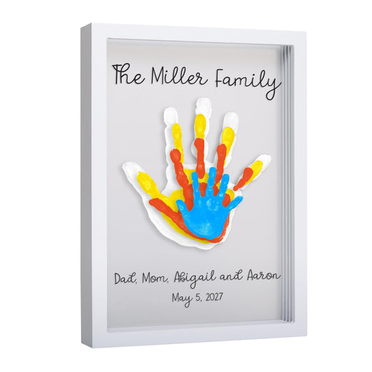 Pearhead Clear Family Handprint Frame, DIY Art Print Keepsake, Home Decor, Gift For New and Expecting Parents, 4 Paint Colors Included