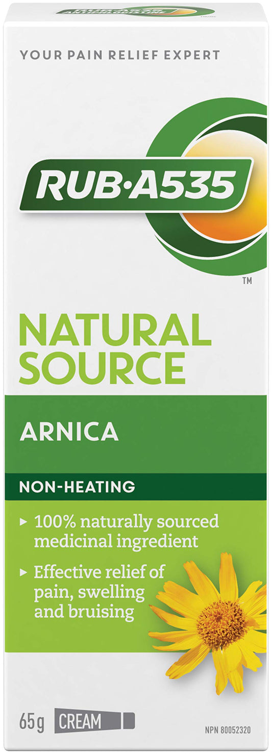 Rub-A535 Natural Source Arnica Cream - Made In Canada, Effective Pain Relief, 100% Naturally Sourced Arnica, Works on Contact - 65g
