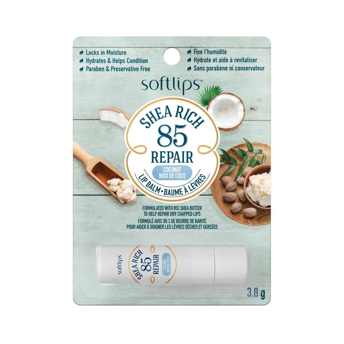 Softlips Shea Rich 85 Repair | Coconut Lip Balm | 85% Shea Butter | For Dry, Chapped Lips | Moisturizing and Nourishing Lip Care | Preservative Free