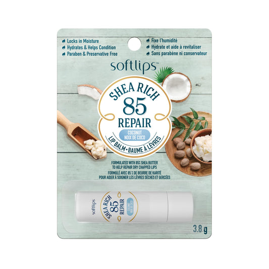 Softlips Shea Rich 85 Repair | Coconut Lip Balm | 85% Shea Butter | For Dry, Chapped Lips | Moisturizing and Nourishing Lip Care | Preservative Free
