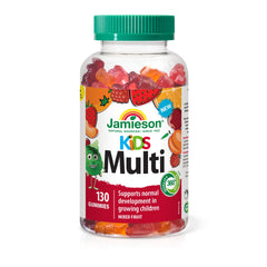 Jamieson Multivitamin Gummies for Kids, Orange, Cherry and Raspberry Flavours, Supports Growth and Development, Healthy Bones and Teeth. Vegetarian, Non-GMO, Gluten Free, Lactose Free, No Artificial Colours, Flavours or Preservatives, 130 Count
