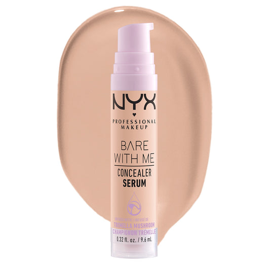 NYX Professional Makeup Concealer, Under eye concealer, Bare With Me Serum, Satin and Natural Finish, Infused with Tremella Mushroom and Green tea for 24HR Hydration, Vegan Formula - 02 Light, 9.6mL