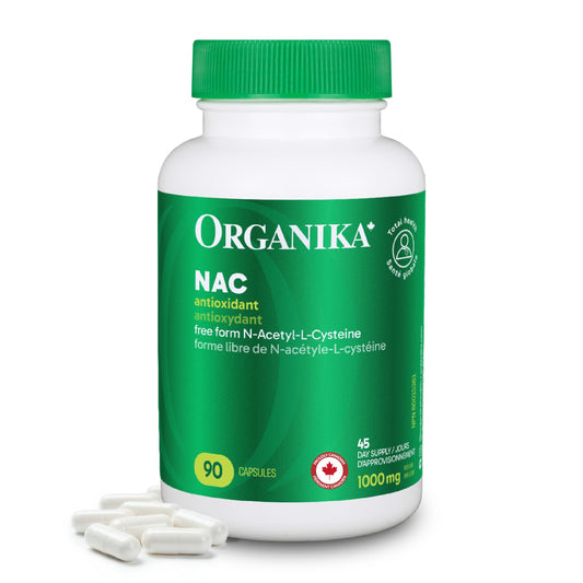 Organika Canadian-Made NAC (N-Acetyl-L-Cysteine) 500mg- Supports Antioxidant Glutathione Levels, Immune System Support, Liver and Detox Support- 90 caps
