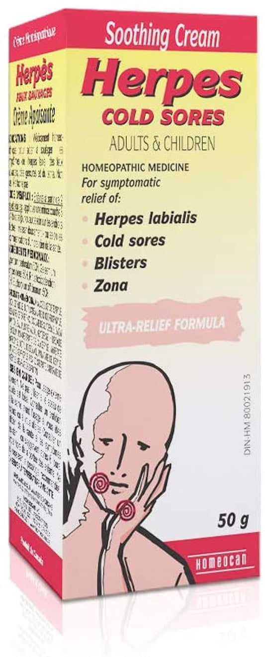 Homeocan Herpes Cream 50g - Gentle Homeopathic Formula for Lip & Skin Discomfort, Soothes Dryness, Itching & Irritation - Safe for Adult & Children - Non-Greasy, Quick-Absorbing and Stain-Free Care