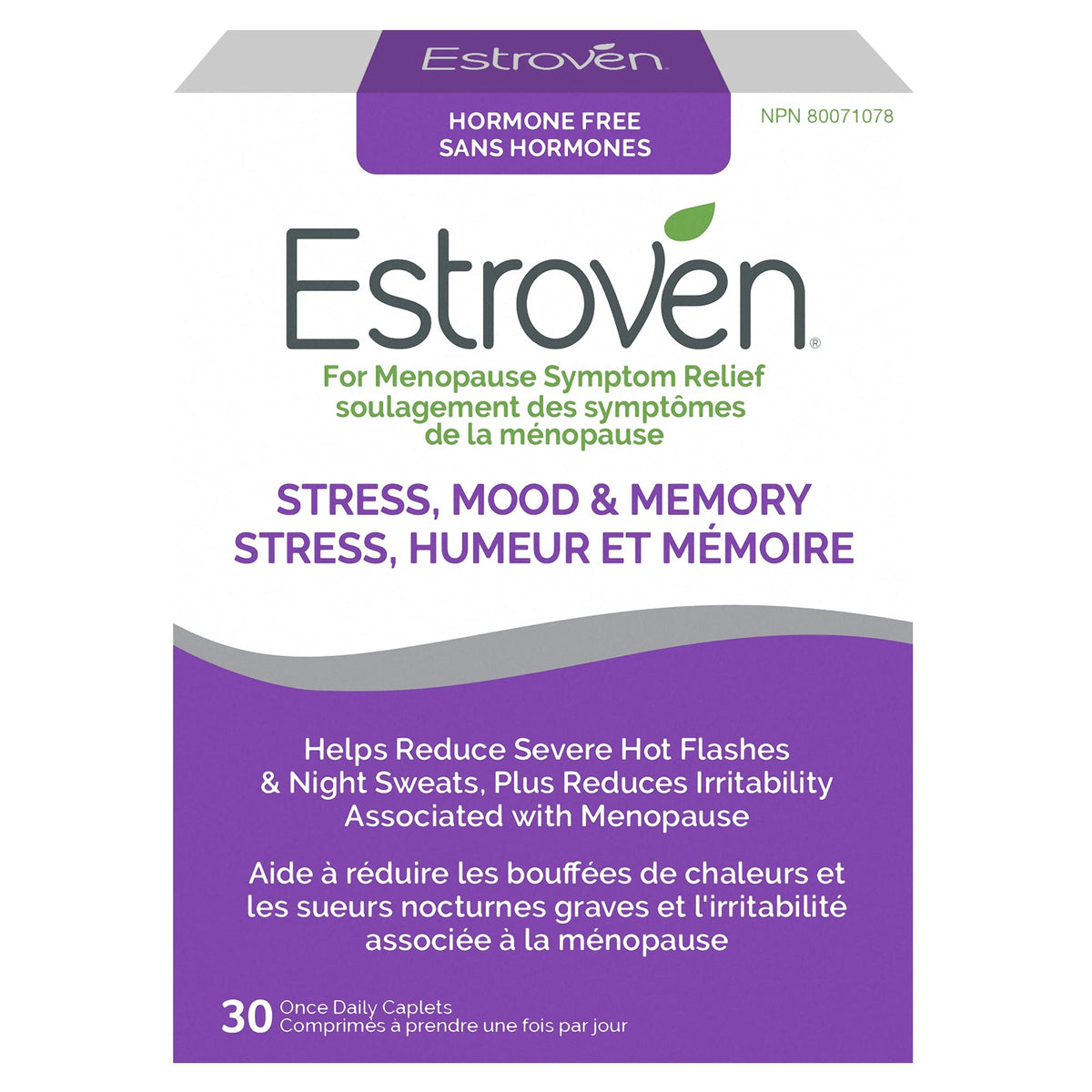 Estroven Stress, Mood & Memory for Menopause Relief, 30 Caplets, Night Sweats, and Hot Flash Relief for Women, Ginkgo Biloba Extract for Cognitive Function and Memory, Magnolia Bark for Irritability