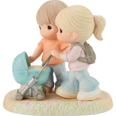 Precious Moments Mom and Dad with Baby in Stroller Figurine