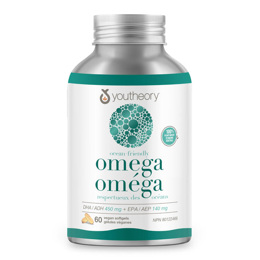 Youtheory Ocean Friendly Omega, Plant Based & Vegan Omega-3, Supports Brain & Heart Health, 60 Vegan Softgels