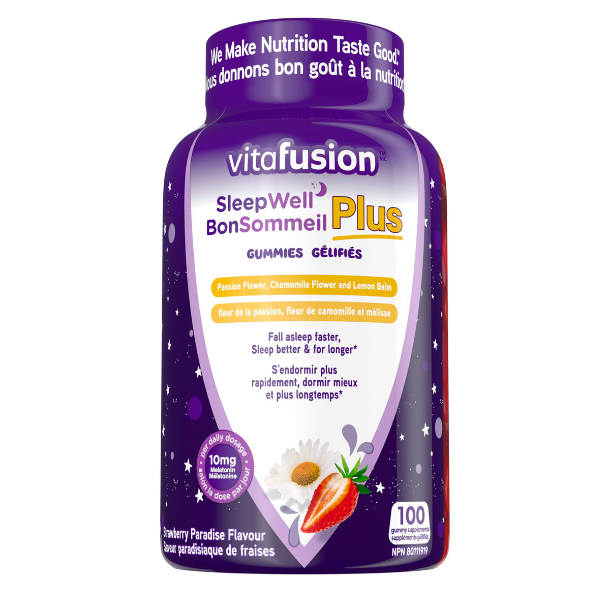 Vitafusion SleepWell Plus Gummies - Melatonin Gummy Supplement, Helps Improve Sleep Quality, Minimizes the Effects of Jetlag, Re-set Sleep-Wake Cycle, 10 g of Melatonin per Serving - 100 Count