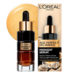 L'Oréal Paris Midnight Serum for Face, Vitamin E Serum, Skincare with Hyaluronic Acid, Antioxidants and Vitamin E, Age Perfect Cell Renewal, 30 ml