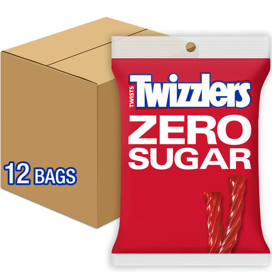 TWIZZLERS Zero Sugar Twists Strawberry Flavored Licorice Style, Candy Bags, 5 oz (12 Count)