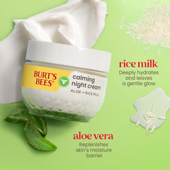 Burt's Bees Sensitive Hydrating Night Face Cream Face Moisturizer for Sensitive Skin with Aloe and Rice Milk, 98.9% Natural Origin, Developed with Dermatologists, 50g