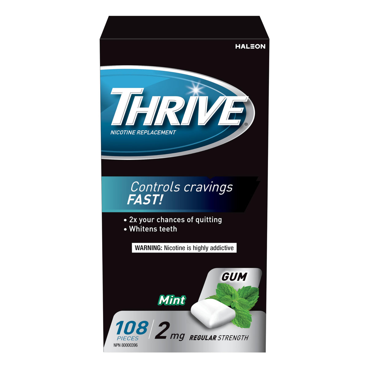 Thrive Nicotine Replacement Gum, 2mg Regular Strength, Mint, 108 Count